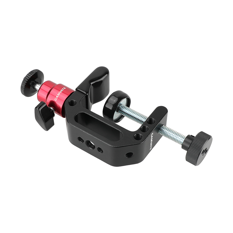 CAMVATE Multiple-function C Clamp Desktop Holder With Adjustable 1/4"-20 Ball Head Mount (Red) For Photographic Accessories