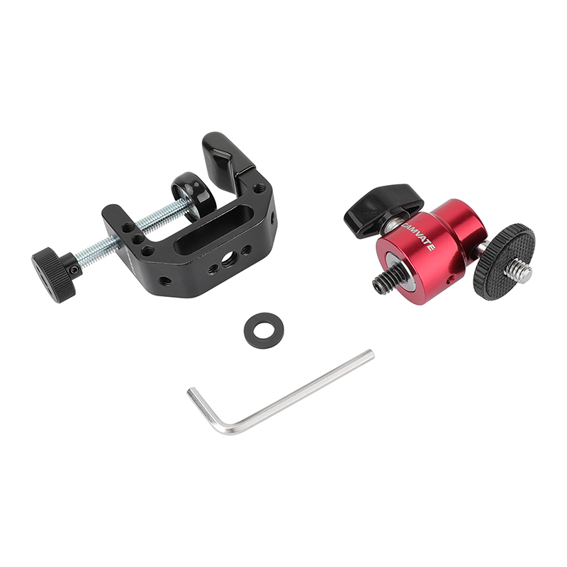 CAMVATE Multiple-function C Clamp Desktop Holder With Adjustable 1/4"-20 Ball Head Mount (Red) For Photographic Accessories