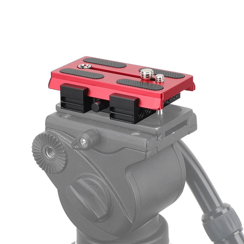 CAMVATE Manfrotto Type Quick Release Base Clamping Plate And Sliding Plate Camera Mount (Red Color)