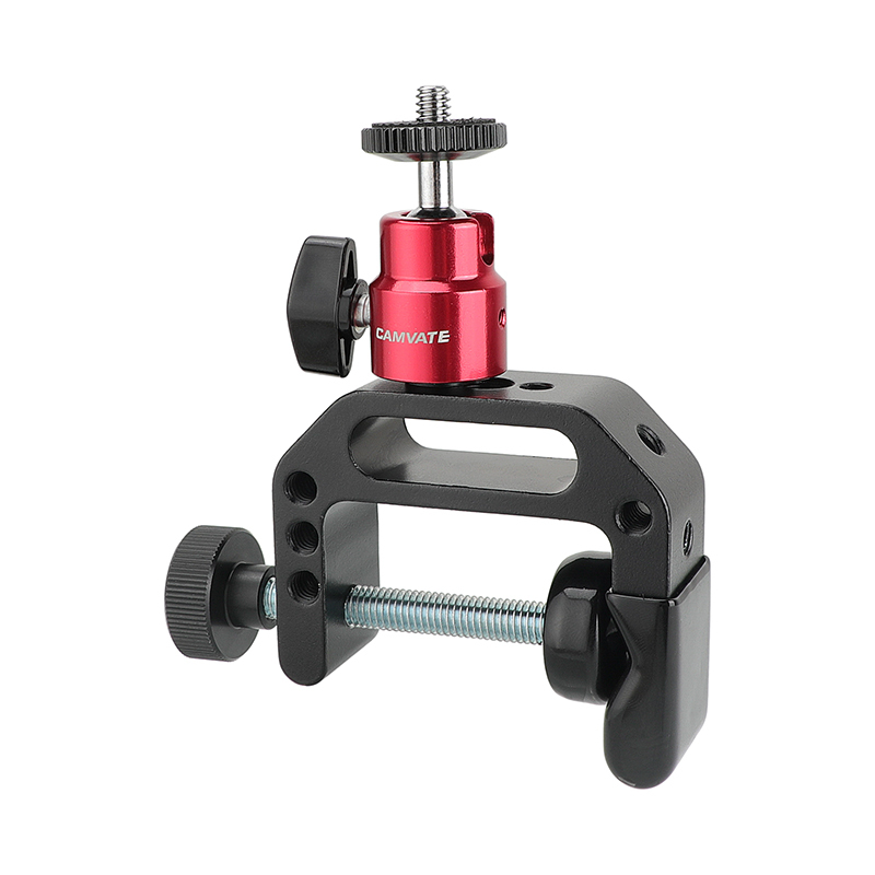 CAMVATE Multiple-function C Clamp Desktop Holder With Adjustable 1/4"-20 Ball Head Mount (Red) For Photographic Accessories