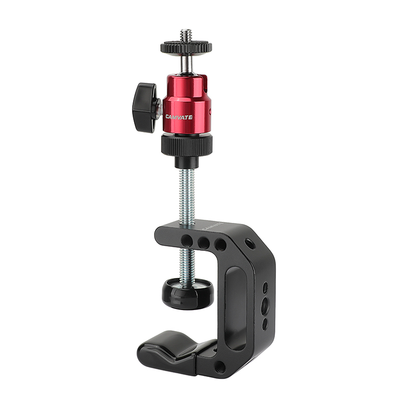 CAMVATE Multiple-function C Clamp Desktop Holder With Adjustable 1/4"-20 Ball Head Mount (Red) For Photographic Accessories