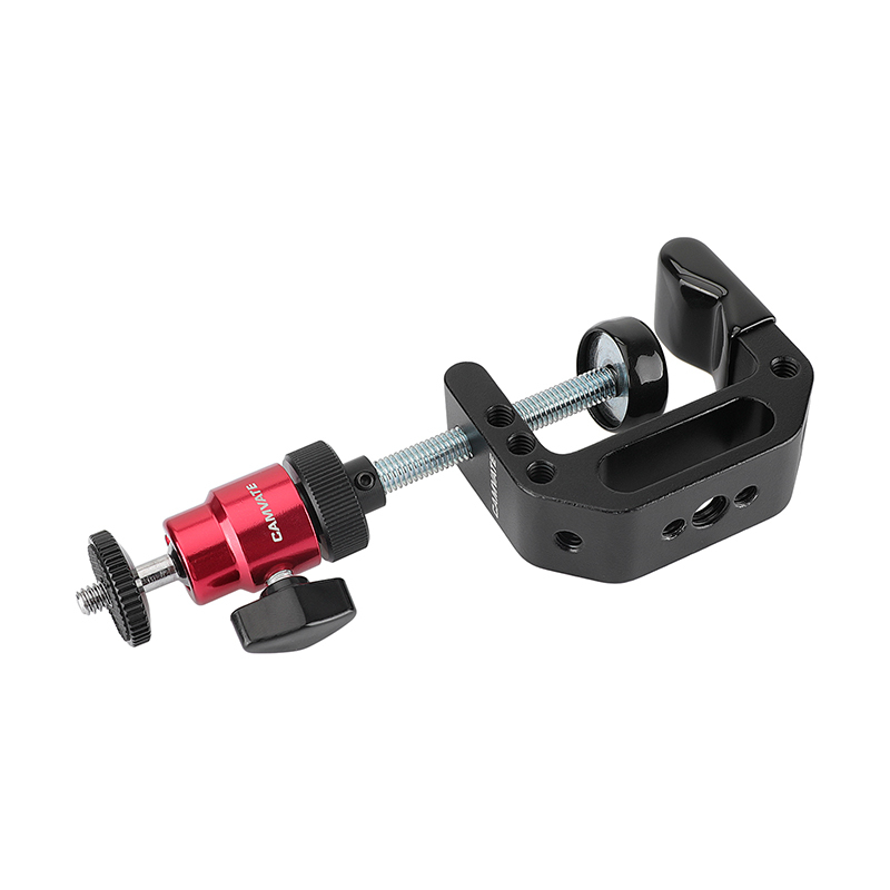 CAMVATE Multiple-function C Clamp Desktop Holder With Adjustable 1/4"-20 Ball Head Mount (Red) For Photographic Accessories
