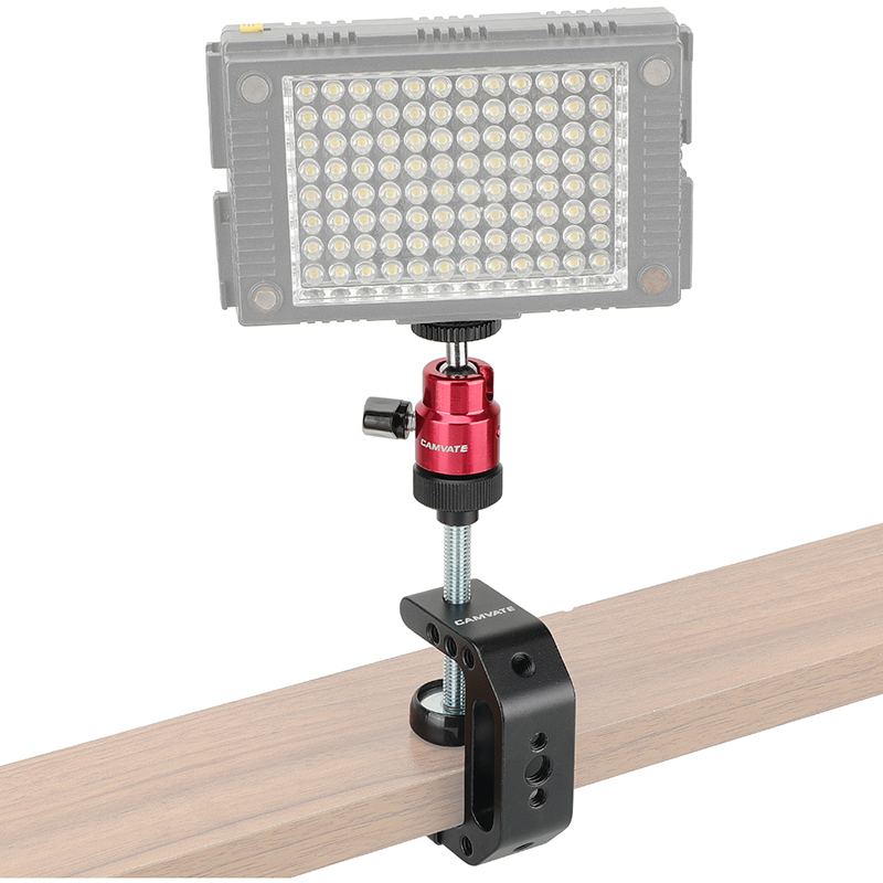 CAMVATE Multiple-function C Clamp Desktop Holder With Adjustable 1/4"-20 Ball Head Mount (Red) For Photographic Accessories