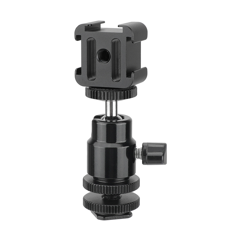 CAMVATE Adjustable 1/4"-20 Ball Head Support With Shoe Mount Adapter + 3-Way Cold Shoe Mount Bundle