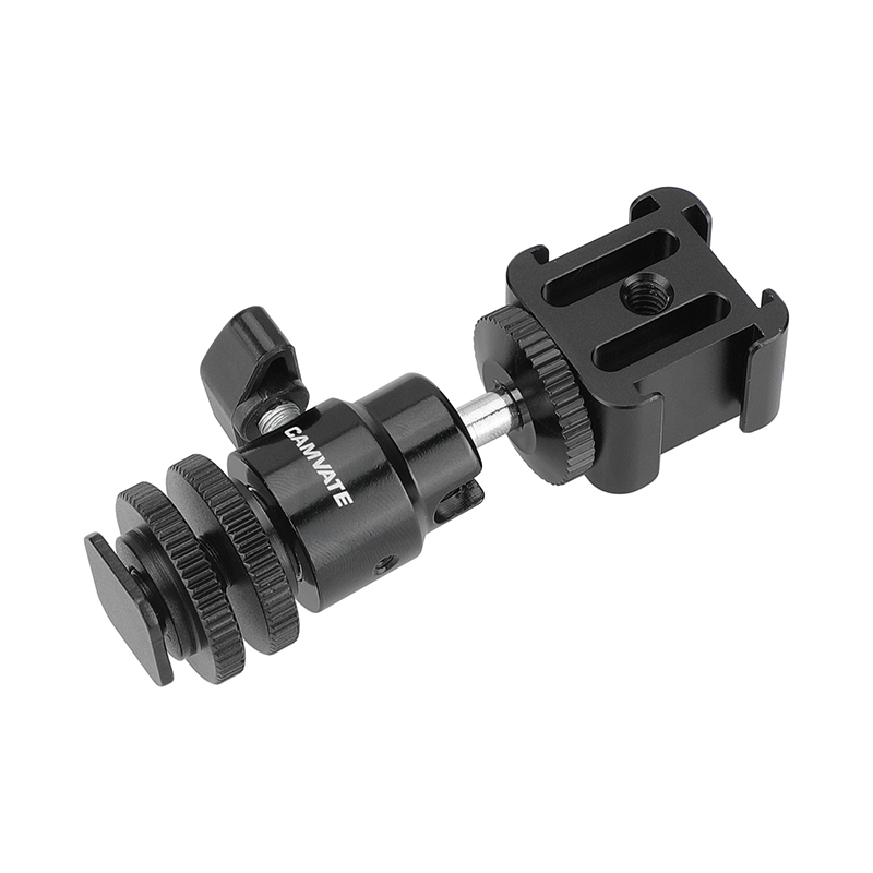CAMVATE Adjustable 1/4"-20 Ball Head Support With Shoe Mount Adapter + 3-Way Cold Shoe Mount Bundle