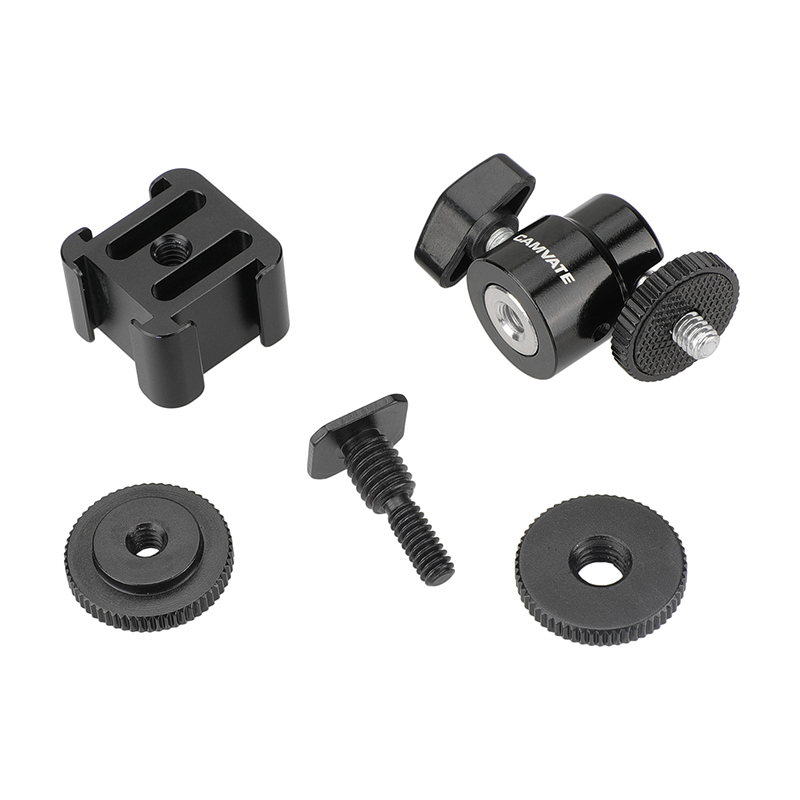 CAMVATE Adjustable 1/4"-20 Ball Head Support With Shoe Mount Adapter + 3-Way Cold Shoe Mount Bundle