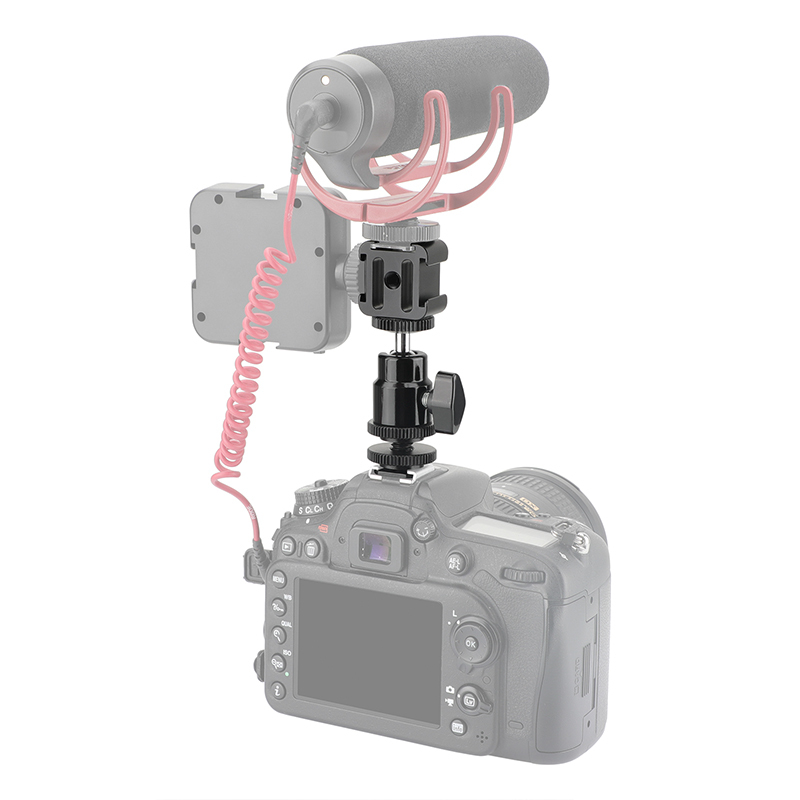 CAMVATE Adjustable 1/4"-20 Ball Head Support With Shoe Mount Adapter + 3-Way Cold Shoe Mount Bundle