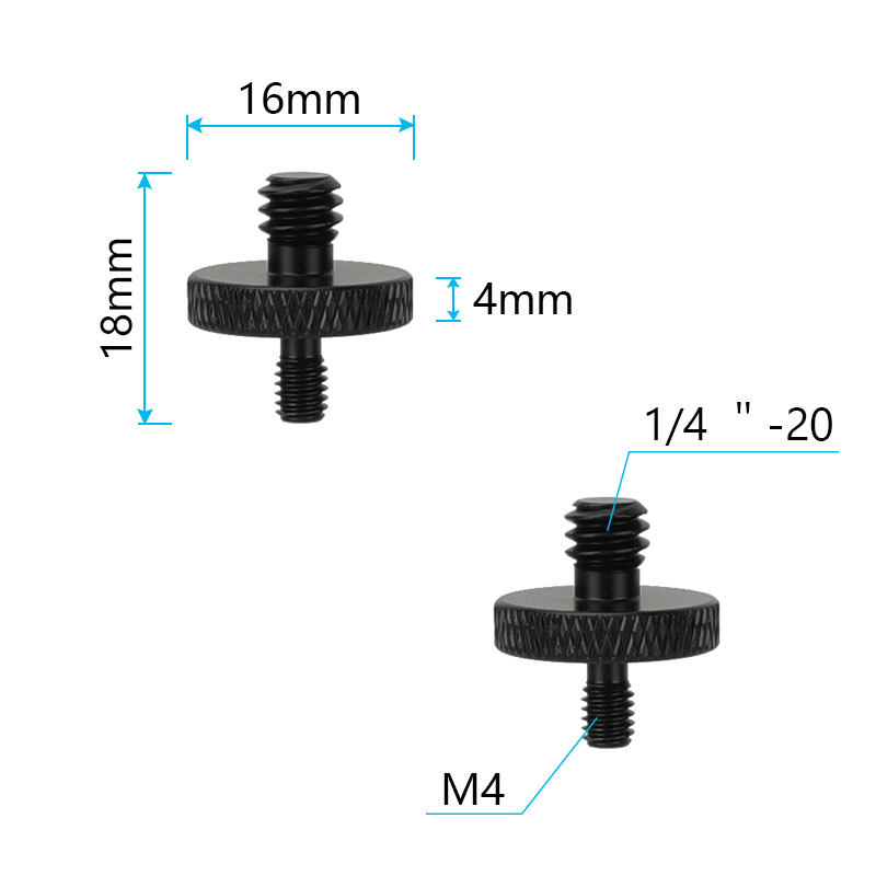 CAMVATE Double-end M4 Male to 1/4"-20 Male Thread Screw Convert Adapter Aluminum Alloy Made (2 Pieces)