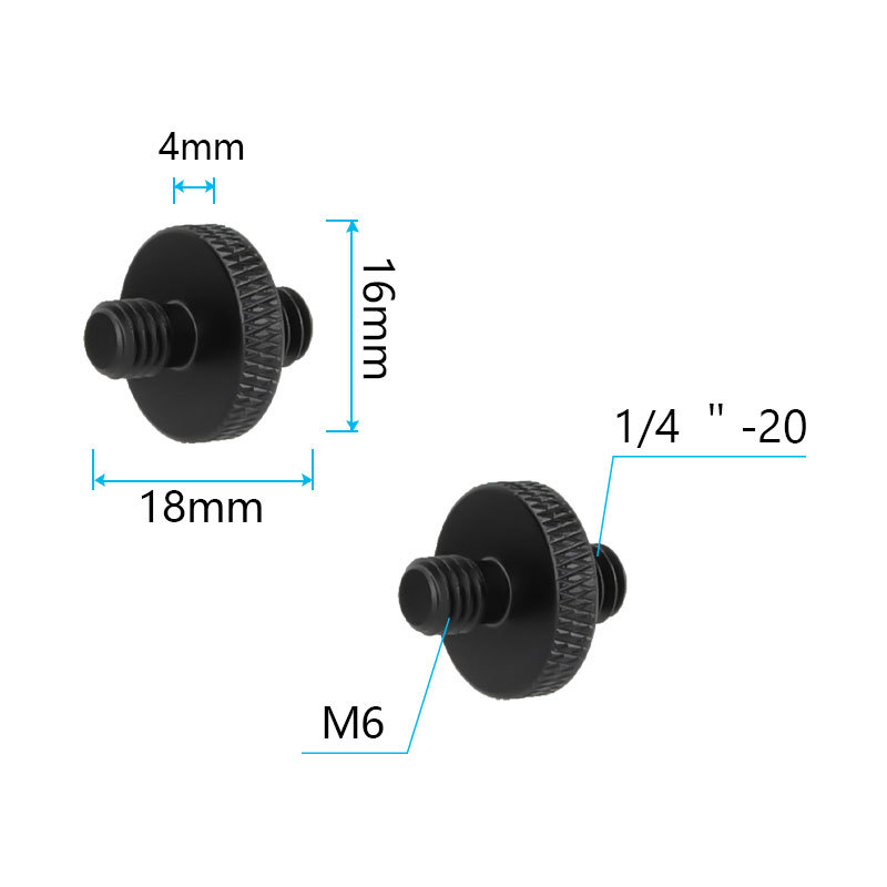 CAMVATE Double-end M6 Male to 1/4"-20 Male Thread Screw Convert Adapter Aluminum Alloy Made (2 Pieces)