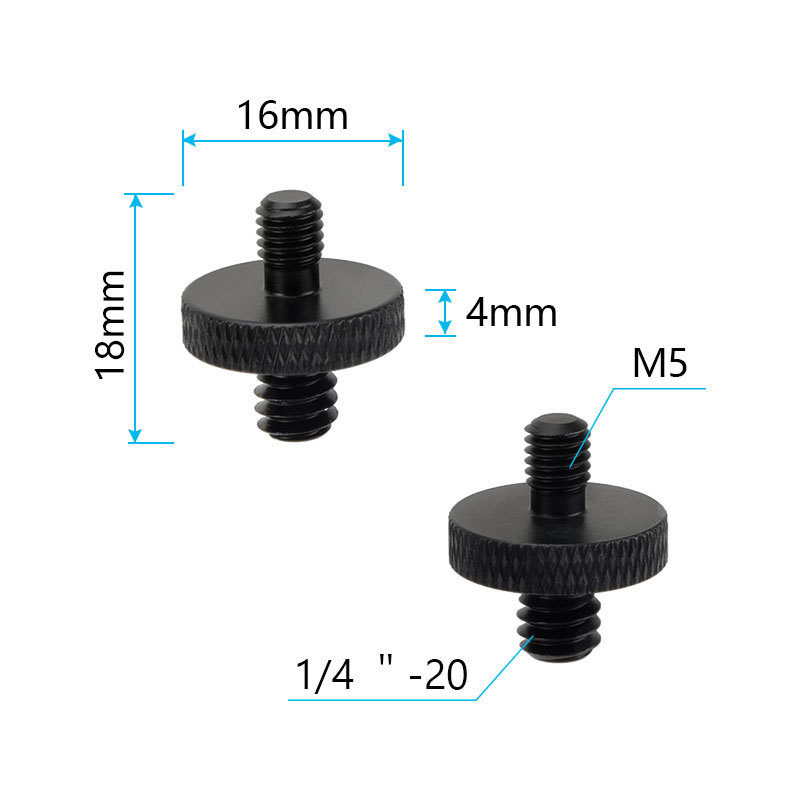 CAMVATE Double-end M5 Male to 1/4"-20 Male Thread Screw Convert Adapter Aluminum Alloy Made (2 Pieces)