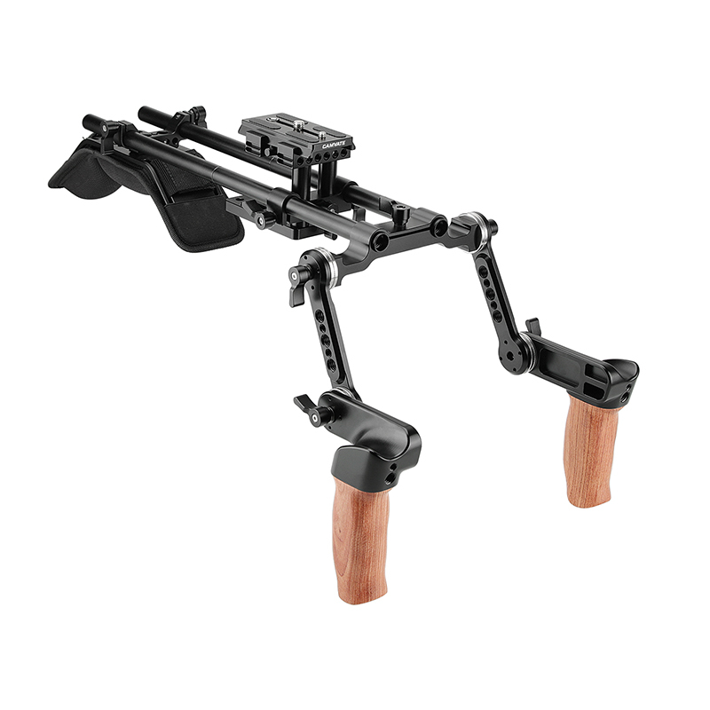 CAMVATE Pro Shoulder Mount Rig With Manfrotto Quick Release Plate & ARRI Rosette Magic Arm Wooden Handgrips