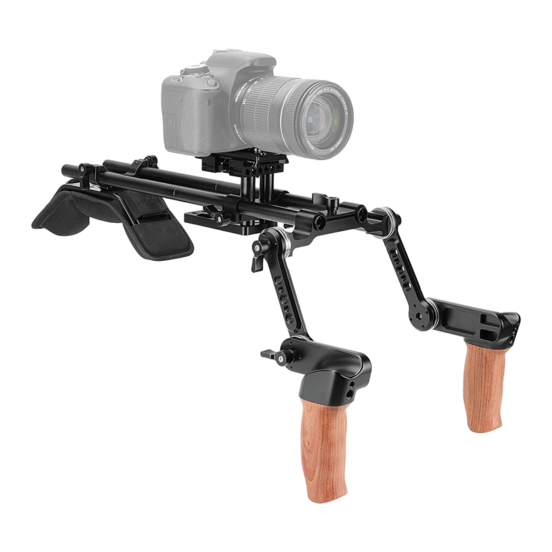 CAMVATE Pro Shoulder Mount Rig With Manfrotto Quick Release Plate & ARRI Rosette Magic Arm Wooden Handgrips