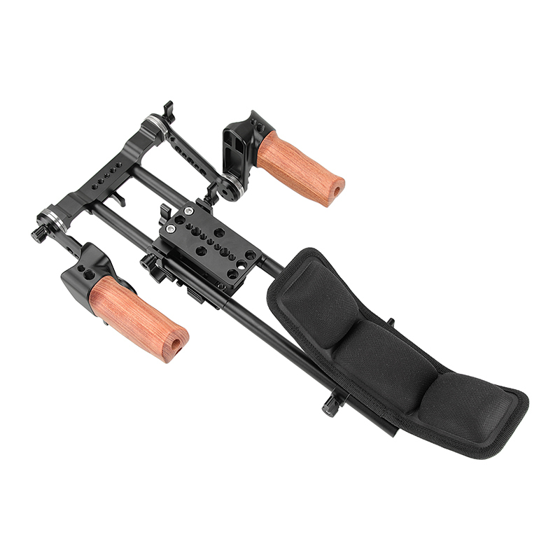CAMVATE Pro Shoulder Mount Rig With Manfrotto Quick Release Plate & ARRI Rosette Magic Arm Wooden Handgrips