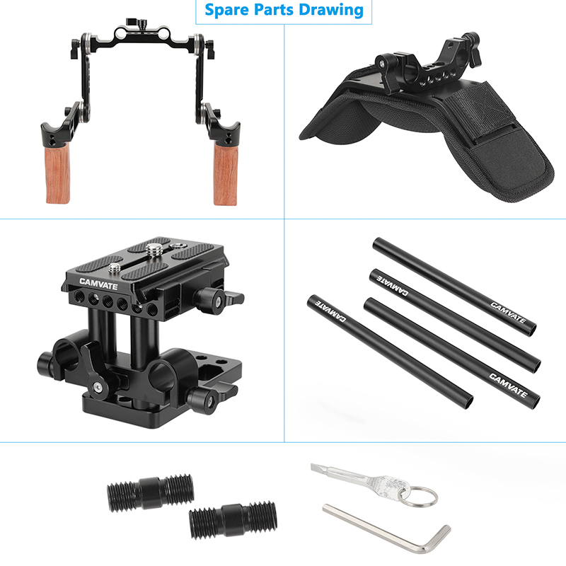 camvateレザーハンドル15?mmロッドショルダーマウントリグwith ARRIロゼットfor DSLR (ブラック、m6スレッド、31.8?MM dwos6rj camvateレザーハンドル15?mmロッドショルダーマウントリグwith