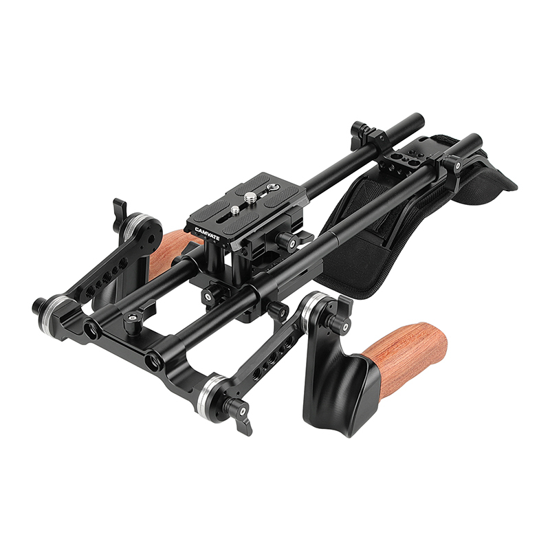 CAMVATE Pro Shoulder Mount Rig With Manfrotto Quick Release Plate & ARRI Rosette Magic Arm Wooden Handgrips