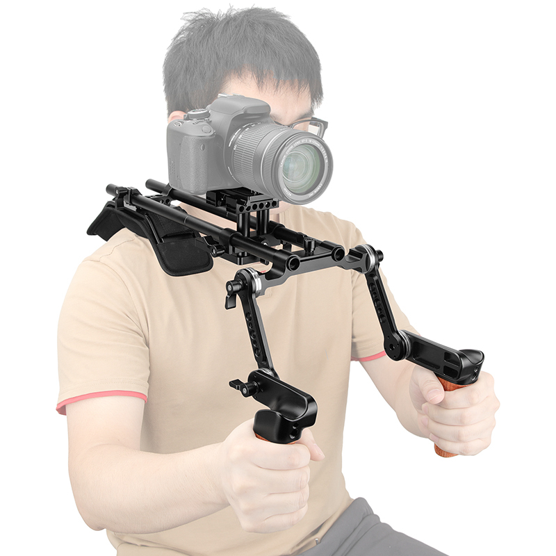 CAMVATE Pro Shoulder Mount Rig With Manfrotto Quick Release Plate & ARRI Rosette Magic Arm Wooden Handgrips