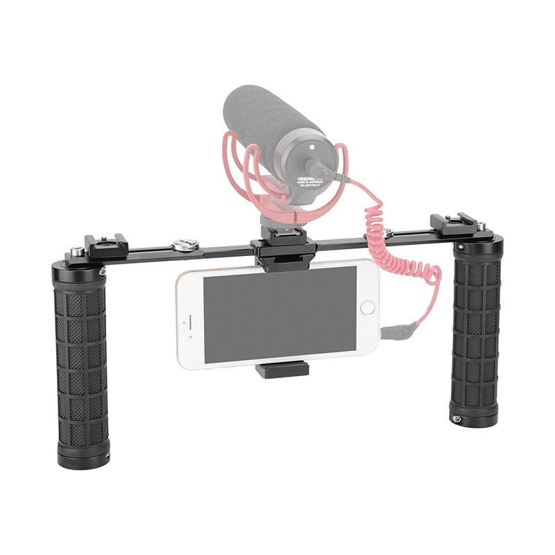 CAMVATE ARCA Style Smartphone Clip Holder (Clamping Range 58 ~ 82mm) With Rubber-covered Handgrip Pair & Three Cold Shoe Mounts