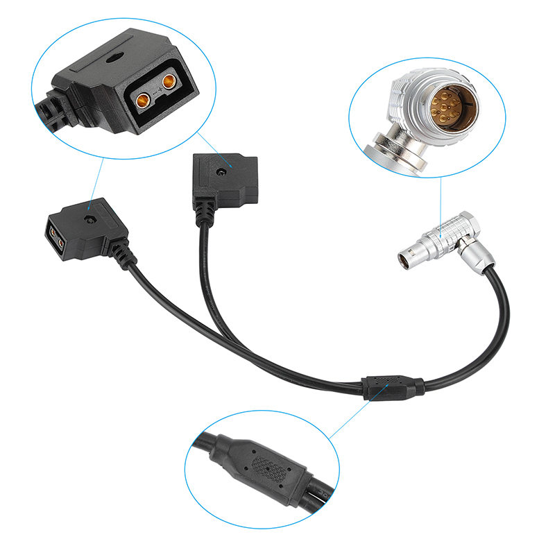 CAMVATE ARRI Alexa Mini Camera Power Cable Right Angle Male EXT 7 Pin To Double D-tap Female (30cm)