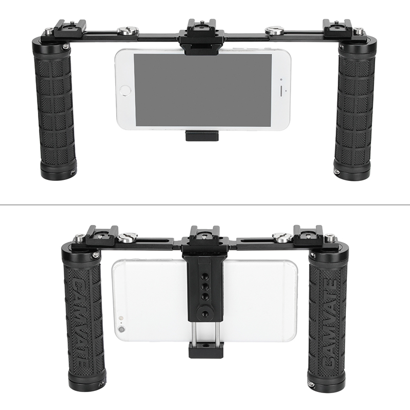 CAMVATE ARCA Style Smartphone Clip Holder (Clamping Range 58 ~ 82mm) With Rubber-covered Handgrip Pair & Three Cold Shoe Mounts