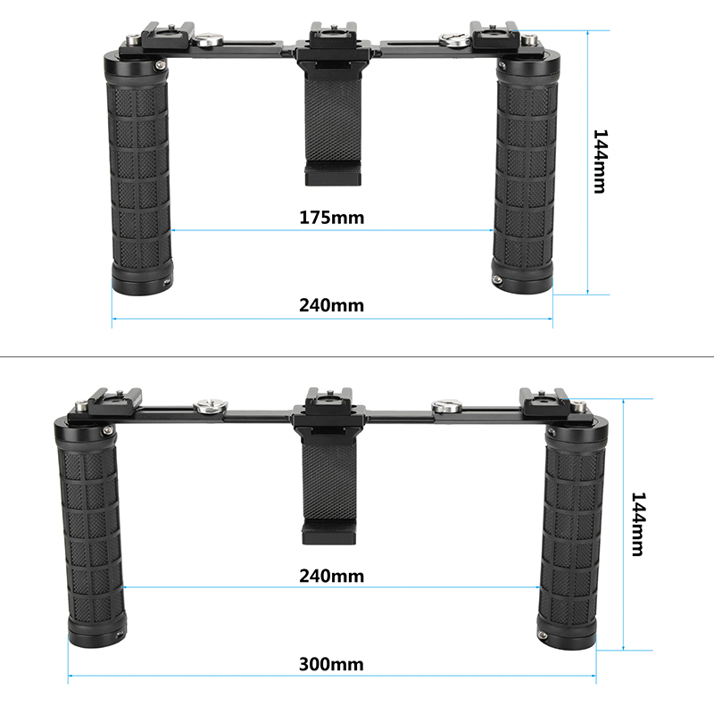 CAMVATE ARCA Style Smartphone Clip Holder (Clamping Range 58 ~ 82mm) With Rubber-covered Handgrip Pair & Three Cold Shoe Mounts