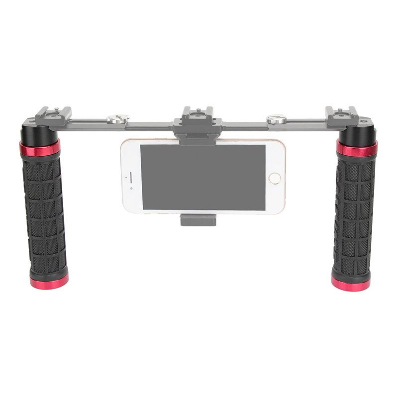 CAMVATE Rubber-covered Handle Grip Stabilizer With NATO Clamp Connector & Red Screw Knob For Camera Cage Rig / Smartphone Stand (A Pair)