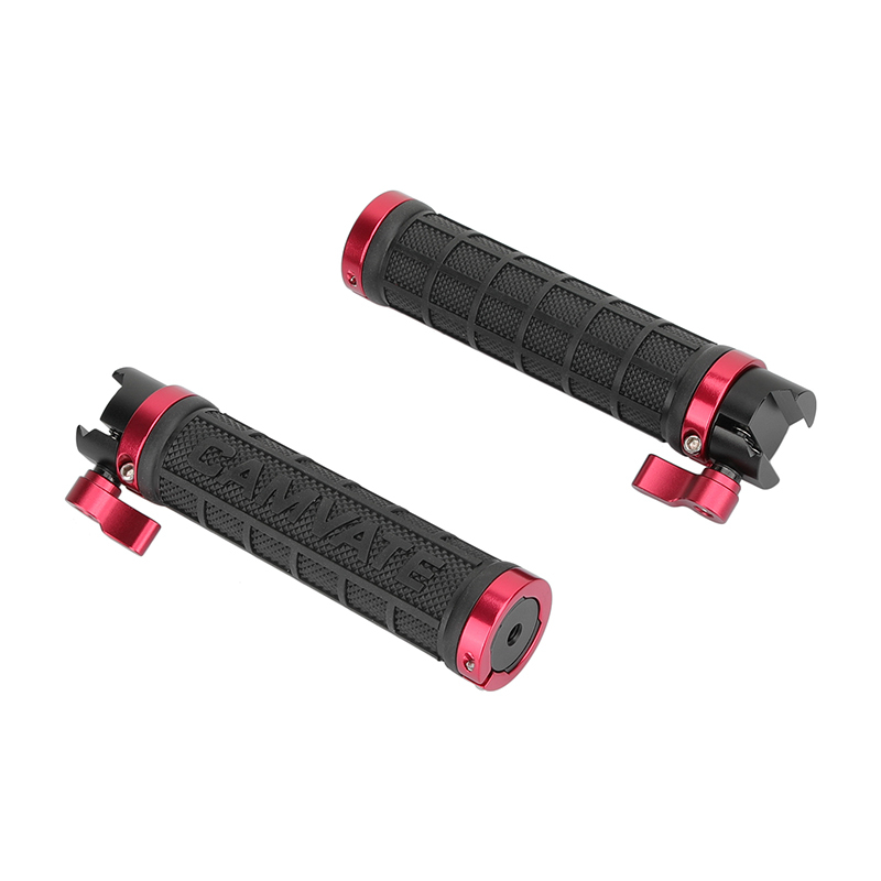 CAMVATE Rubber-covered Handle Grip Stabilizer With NATO Clamp Connector & Red Screw Knob For Camera Cage Rig / Smartphone Stand (A Pair)