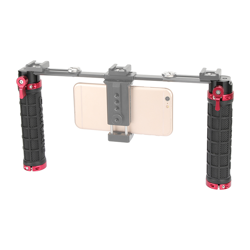 CAMVATE Rubber-covered Handle Grip Stabilizer With NATO Clamp Connector & Red Screw Knob For Camera Cage Rig / Smartphone Stand (A Pair)