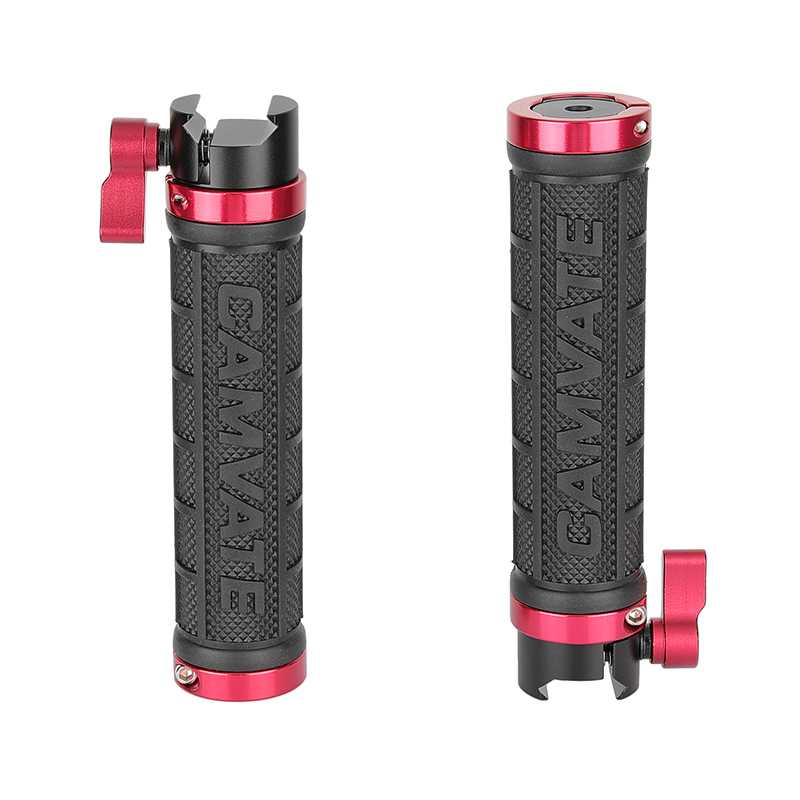 CAMVATE Rubber-covered Handle Grip Stabilizer With NATO Clamp Connector & Red Screw Knob For Camera Cage Rig / Smartphone Stand (A Pair)