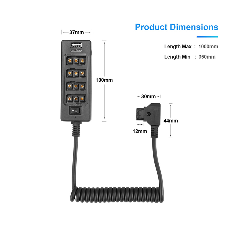 CAMVATE D-tap To 3P ×4 Female Port & USB Splitter Cable With Power Switch For V Mount Gold Mount Battery / Monitor / LED Video Light