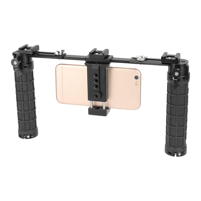 CAMVATE ARCA Style Smartphone Clip Holder (Clamping Range 58 ~ 82mm) With NATO-styled Handgrip Pair & Three Cold Shoe Mounts