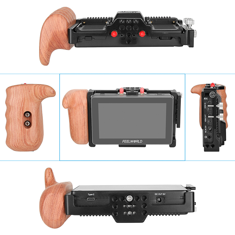 CAMVATE FeelWorld FT6 FR6 5.5 Inch Monitor Cage Protective Armor (Exclusive Use) With Wooden Handgrip For Left Side
