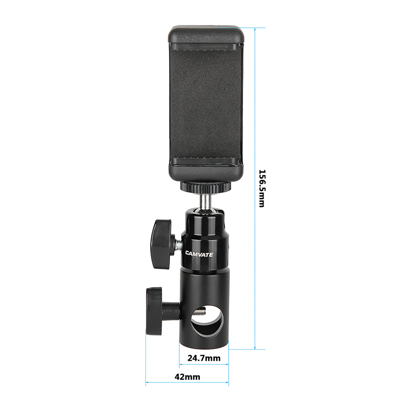 CAMVATE Adjustable Smartphone Clip + 16mm Light Stand Head Adapter + 1/4"-20 Ball Head Support Holder (Black)