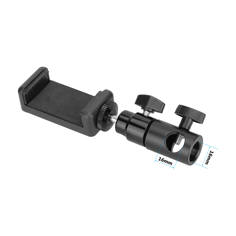 CAMVATE Adjustable Smartphone Clip + 16mm Light Stand Head Adapter + 1/4"-20 Ball Head Support Holder (Black)
