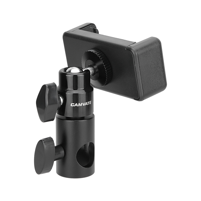 CAMVATE Adjustable Smartphone Clip + 16mm Light Stand Head Adapter + 1/4"-20 Ball Head Support Holder (Black)