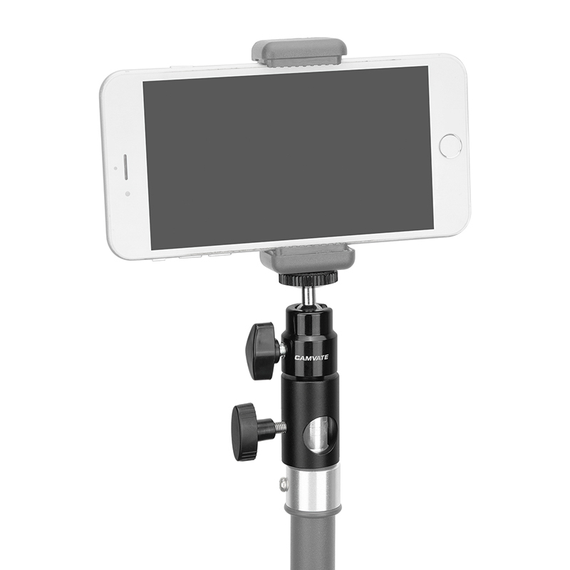 CAMVATE Adjustable Smartphone Clip + 16mm Light Stand Head Adapter + 1/4"-20 Ball Head Support Holder (Black)