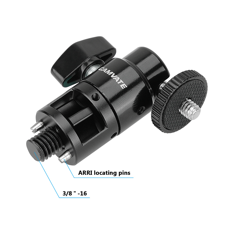 CAMVATE Adjustable Ball Head Support Holder with 1/4"-20 Stud, ARRI 3/8"-16 Thumbscrew & Locating Pins
