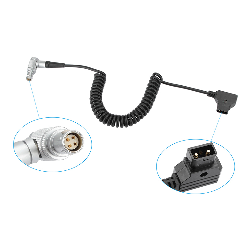 CAMVATE Coiled D-Tap To Right-Angle 4 Pin Power Cable For Canon C300 Mark II