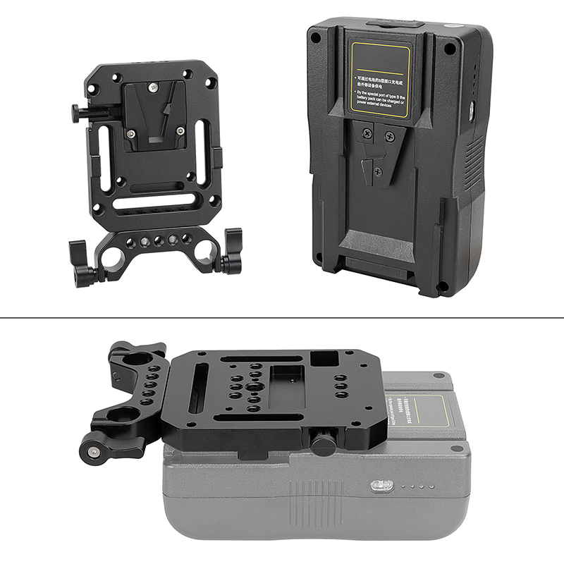 CAMVATE Mini V Lock Mount Female Adapter With VESA Mount 75×75mm & 15mm Railblock Rod Clamp For DSLR Camera Battery