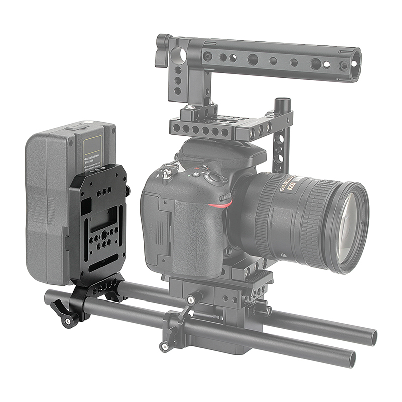 CAMVATE Mini V Lock Mount Female Adapter With VESA Mount 75×75mm & 15mm Railblock Rod Clamp For DSLR Camera Battery