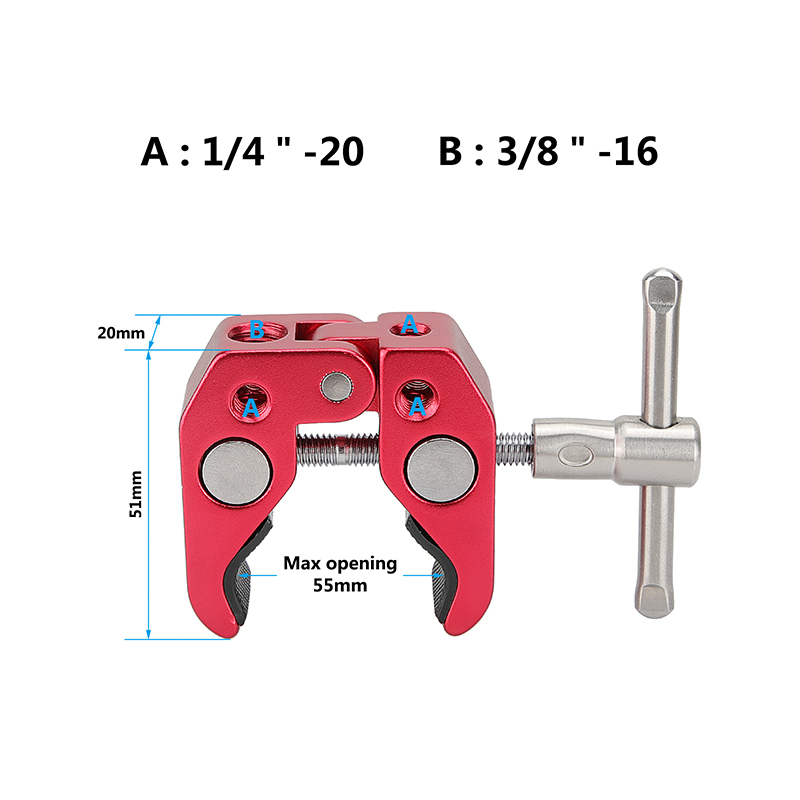 CAMVATE Super Clamp Crab Pliers Clip Magic Friction Arm (Red) With 1/4" & 3/8" Mounting Points For DSLR Camera Studio