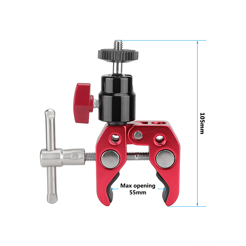 CAMVATE Universal Super Clamp Crab Pliers Clip (Red) With Adjustable 1/4" Ball Head Support Mount For DSLR Camera Studio