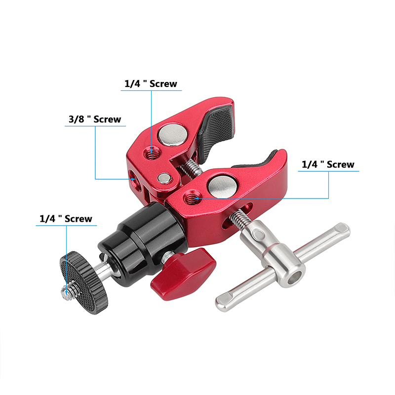 CAMVATE Universal Super Clamp Crab Pliers Clip (Red) With Adjustable 1/4" Ball Head Support Mount For DSLR Camera Studio