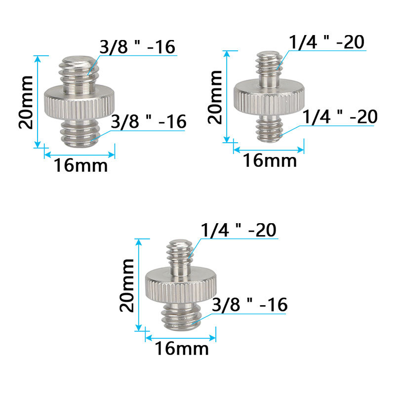 CAMVATE 1/4"Male to 1/4"Male & 1/4"Male to 3/8" Male & 3/8" Male to 3/8" Male Thread Screw Adapter for Camera Tripod