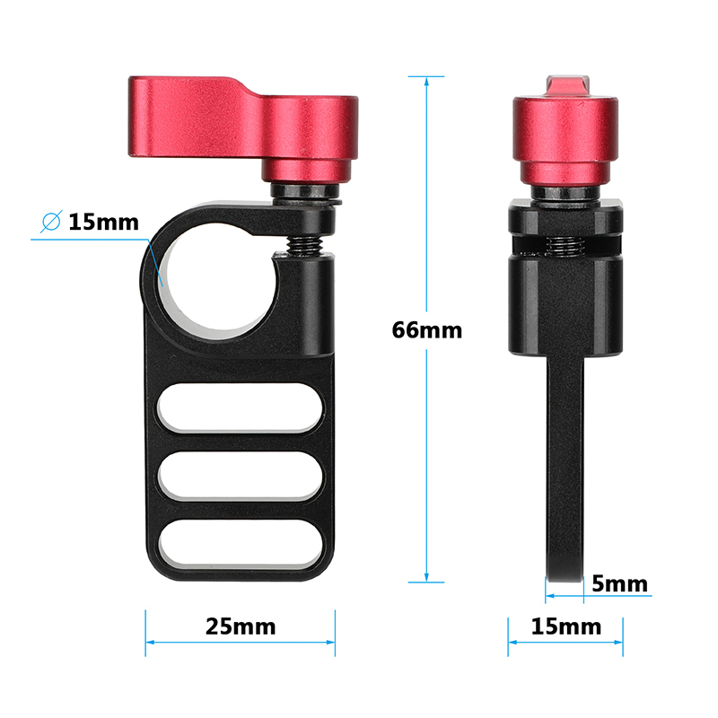 CAMVATE Handy 15mm Single Rod Clamp Adapter Railblock With 1/4"-20 Mounting Grooves (Red Thumbscrew Knob)
