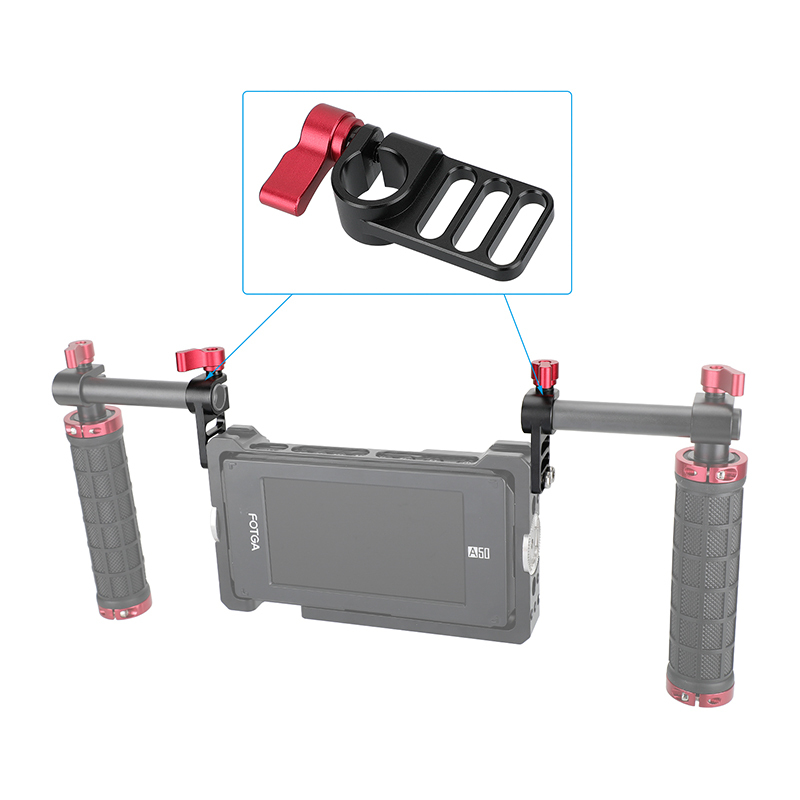 CAMVATE Handy 15mm Single Rod Clamp Adapter Railblock With 1/4"-20 Mounting Grooves (Red Thumbscrew Knob)