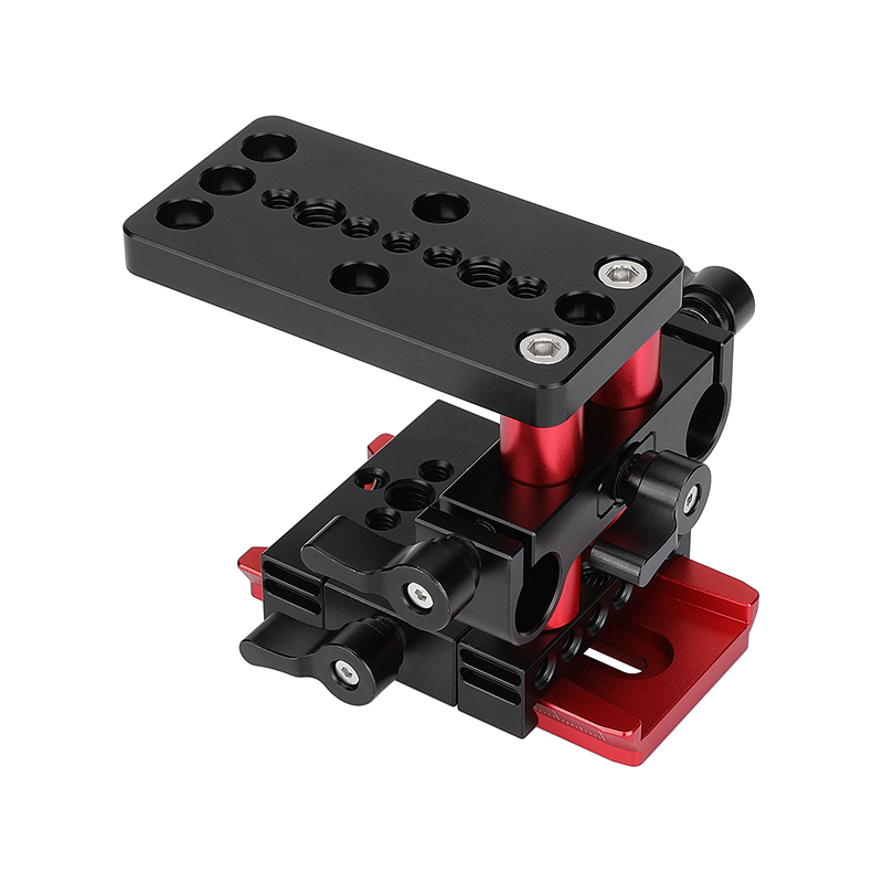 CAMVATE Quick Release Manfrotto Base Plate Mount With Adjustable 15mm Rail Block For Manfrotto Standard Accessory (Red)