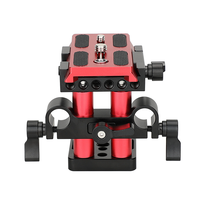 CAMVATE Quick Release Manfrotto Base Plate Mount With Adjustable 15mm Rail Block For Manfrotto Standard Accessory (Red)