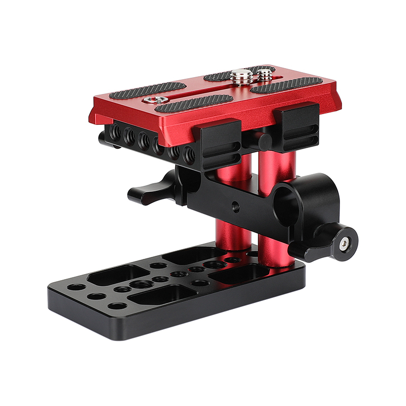 CAMVATE Quick Release Manfrotto Base Plate Mount With Adjustable 15mm Rail Block For Manfrotto Standard Accessory (Red)
