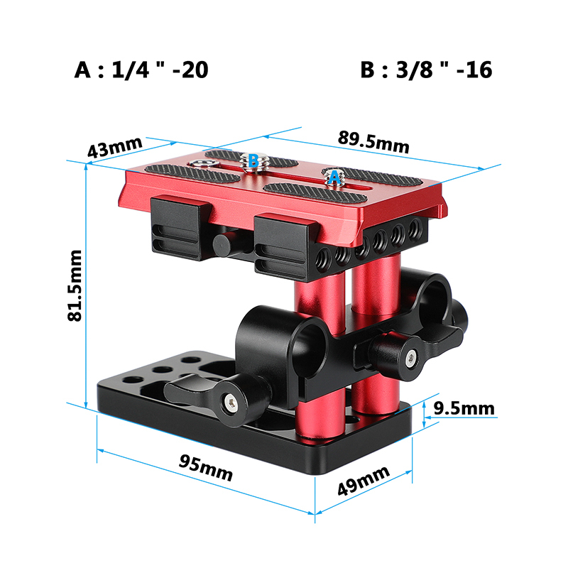 CAMVATE Quick Release Manfrotto Base Plate Mount With Adjustable 15mm Rail Block For Manfrotto Standard Accessory (Red)
