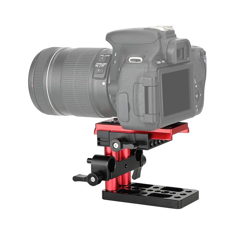 CAMVATE Quick Release Manfrotto Base Plate Mount With Adjustable 15mm Rail Block For Manfrotto Standard Accessory (Red)